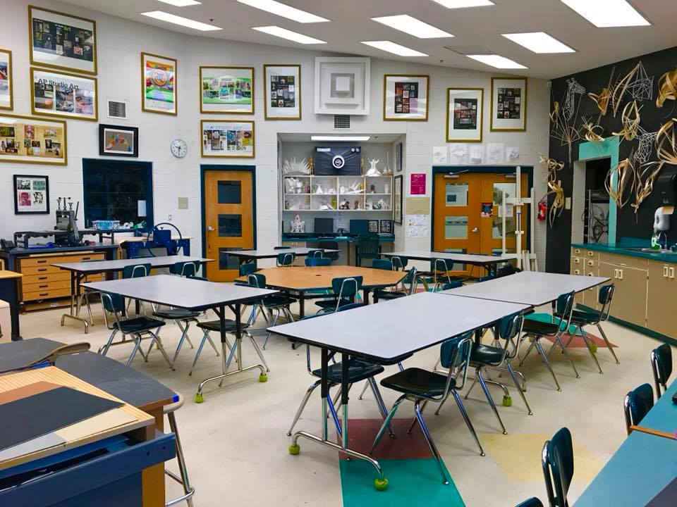 High school art classroom before class starts